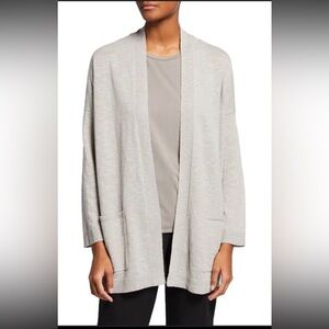 NWOT Eileen Fisher Silver Gray Organic Linen High Collar Knit Cardigan 1X Casual